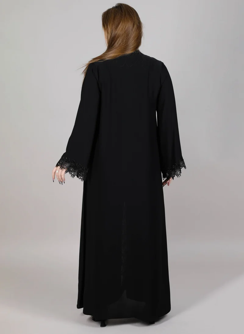 MSquare Fashion MSquare Fashion Black Lace Open Abaya With Embroidered Abaya