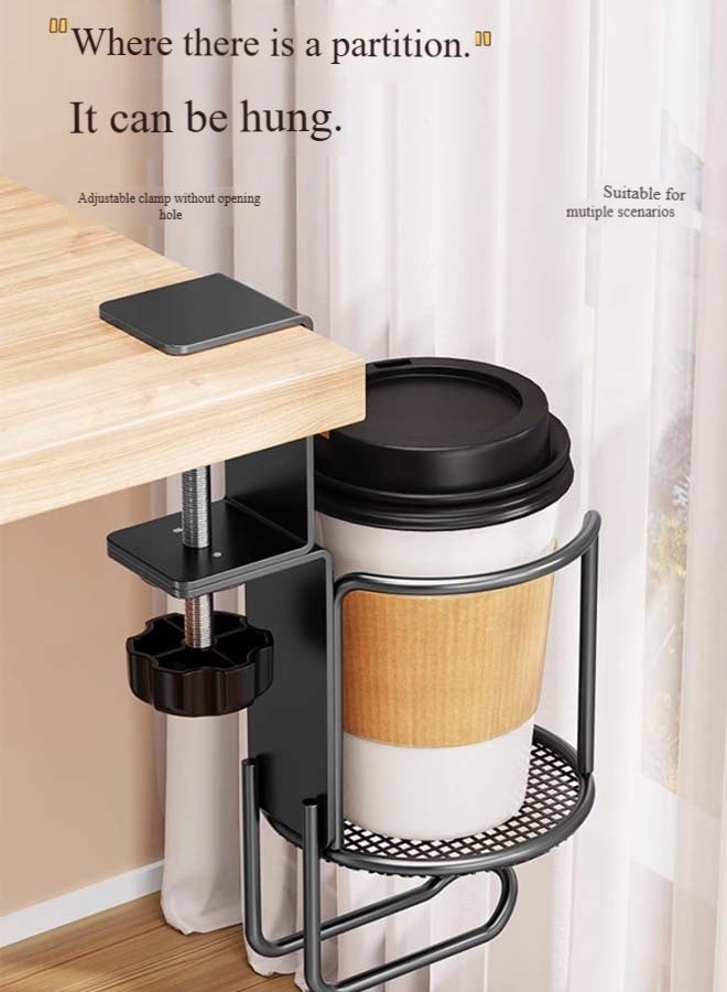 هاهاهاي حامل أكواب مكتبي مع علاقة سماعات رأس، قابل للدوران، حامل أكواب مانع للتسرب للمكتب أو الطاولة، سهل التركيب، متين ومتين، يكفي لحمل أكواب القهوة وزجاجات المياه وسماعات الرأس - Image 2