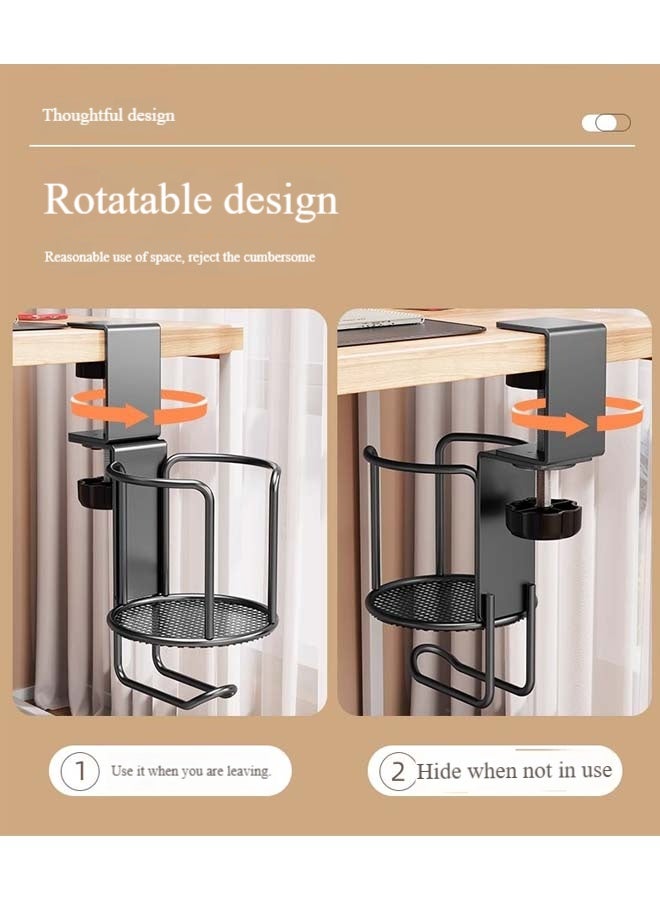 هاهاهاي حامل أكواب مكتبي مع علاقة سماعات رأس، قابل للدوران، حامل أكواب مانع للتسرب للمكتب أو الطاولة، سهل التركيب، متين ومتين، يكفي لحمل أكواب القهوة وزجاجات المياه وسماعات الرأس - Image 3