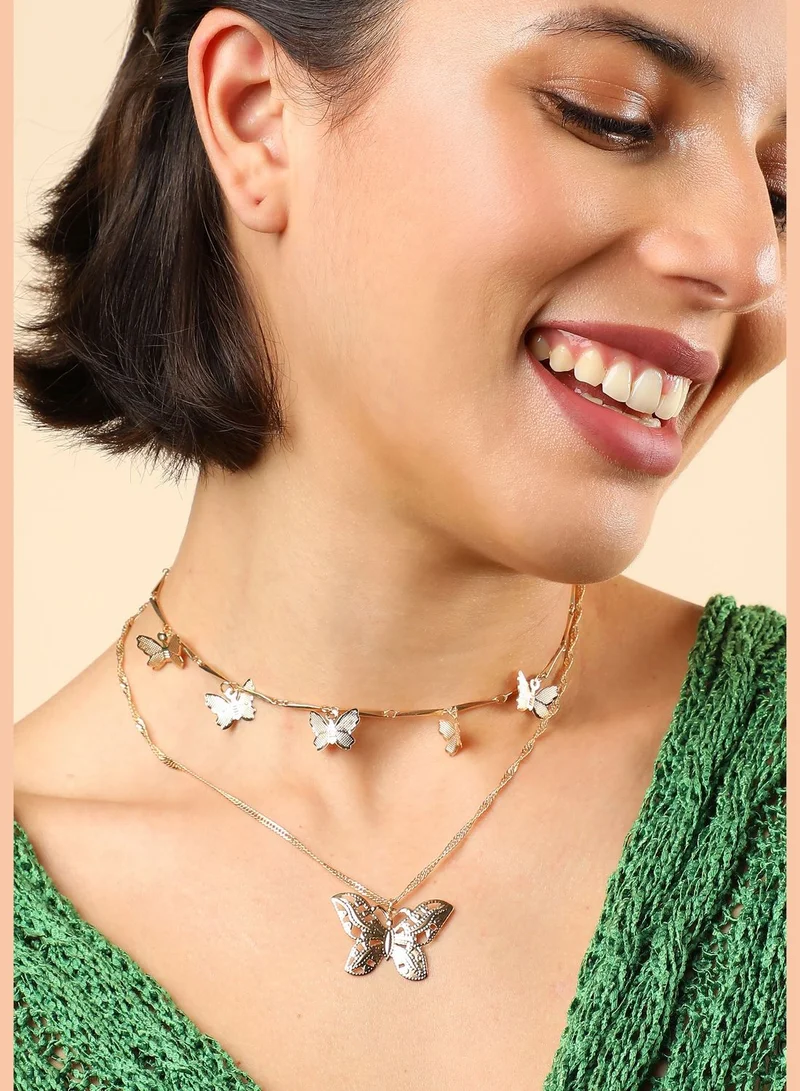 SOHI Gold Plated Casual Designer Layered Necklace For Women
