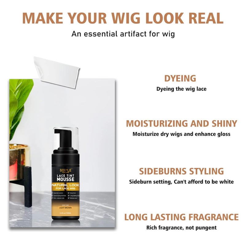Goiple Lace Glue Kit Complete Set with Lace Tint Mousse, Lace Melting Spray Wig Glue for Women's Wigs and Hairpieces - Wig Installation Kit & Tape in Extension Rmover & Cap (Light Brown) - Image 2