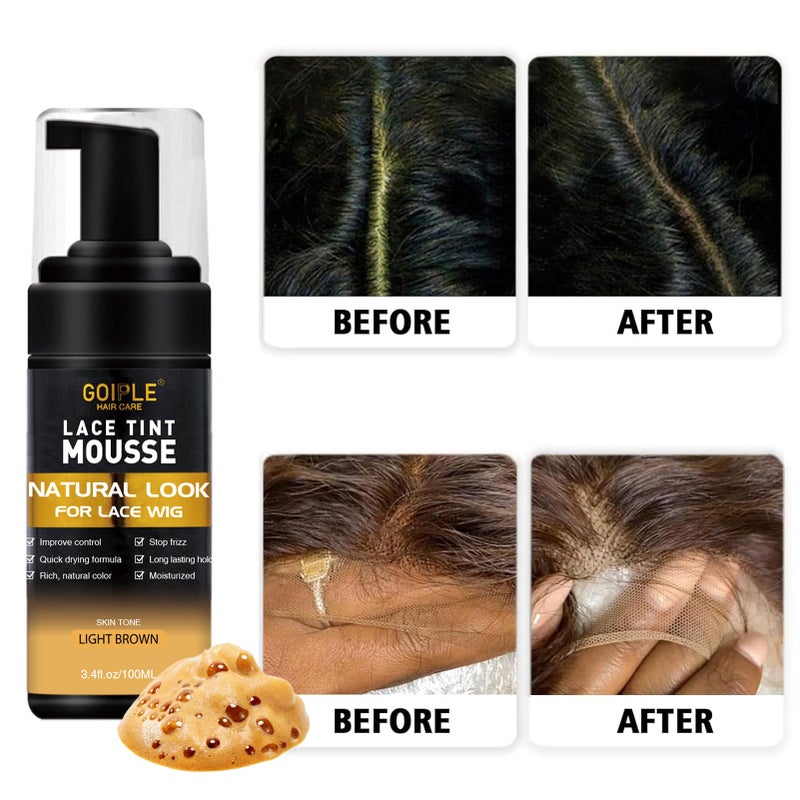 Goiple Lace Glue Kit Complete Set with Lace Tint Mousse, Lace Melting Spray Wig Glue for Women's Wigs and Hairpieces - Wig Installation Kit & Tape in Extension Rmover & Cap (Light Brown) - Image 3