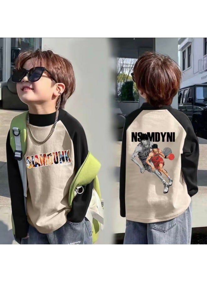 Boys' Thermal Half-high Collar Base Shirt Autumn And Winter Children's Fashion Stylish Raglan Long Sleeve Warm Inner T-shirt For Older Children