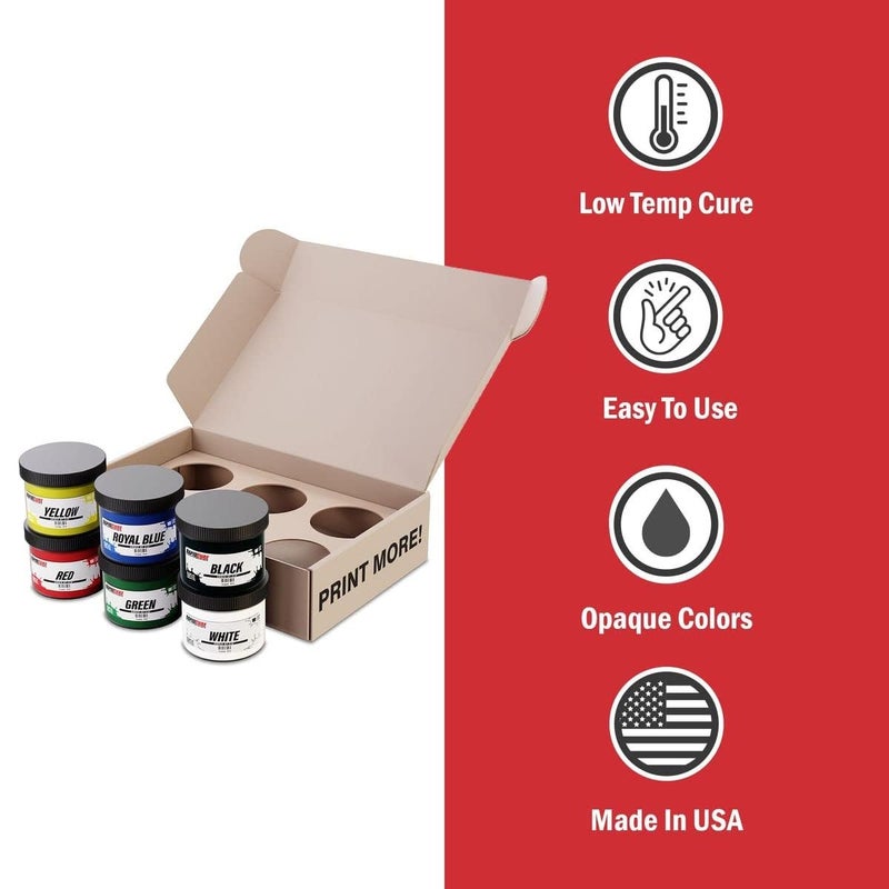 Screen Print Direct Screen Printing Ink Set - Rapid Cure® 6 Color Plastisol Ink for Screen Printing Fabric - Low Temperature Curing 8 oz. Plastisol Ink by Screen Print Direct® - Inks for Silk Screens and Mesh - Image 5