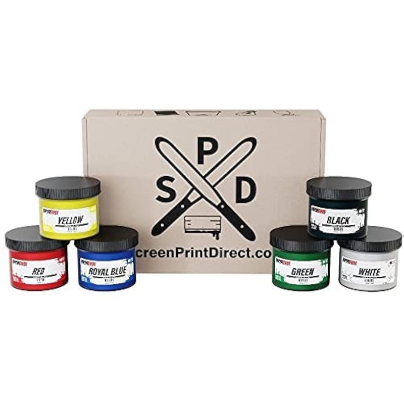 Screen Print Direct Screen Printing Ink Set - Rapid Cure® 6 Color Plastisol Ink for Screen Printing Fabric - Low Temperature Curing 8 oz. Plastisol Ink by Screen Print Direct® - Inks for Silk Screens and Mesh - Image 1