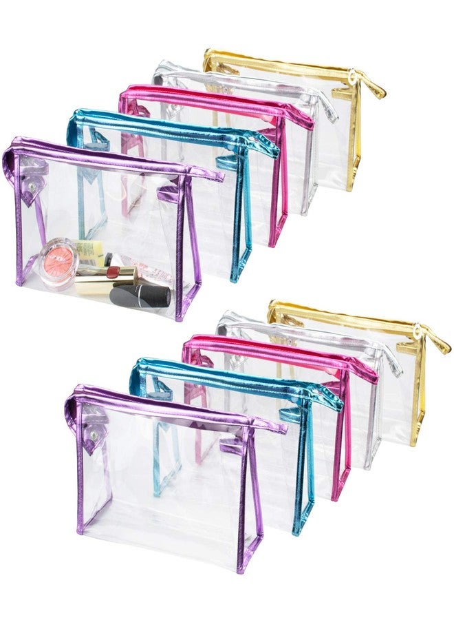 Hedume 10 Pcs Transparent Waterproof Cosmetic Bag, PVC Clear Makeup Organizing Bags With Zipper Perfect for Bathroom, Travel - Image 1