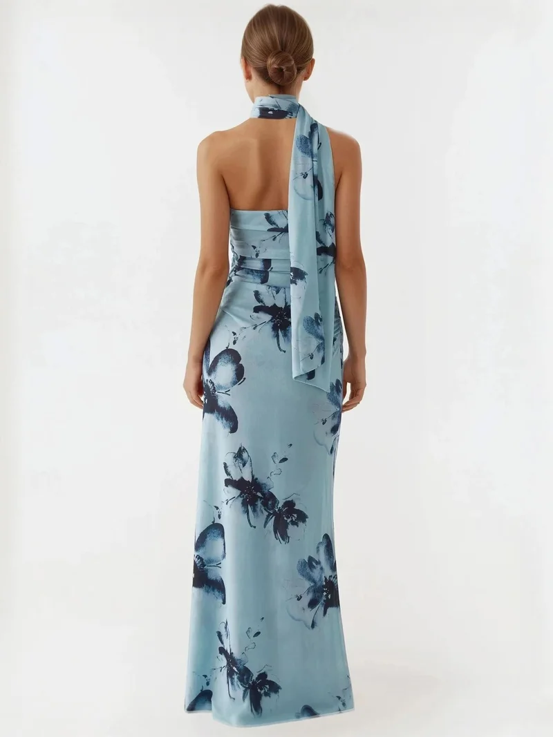 HICCUP sky blue Strapless Printed Bodycon Maxi Dress for Women | Best Price UAE