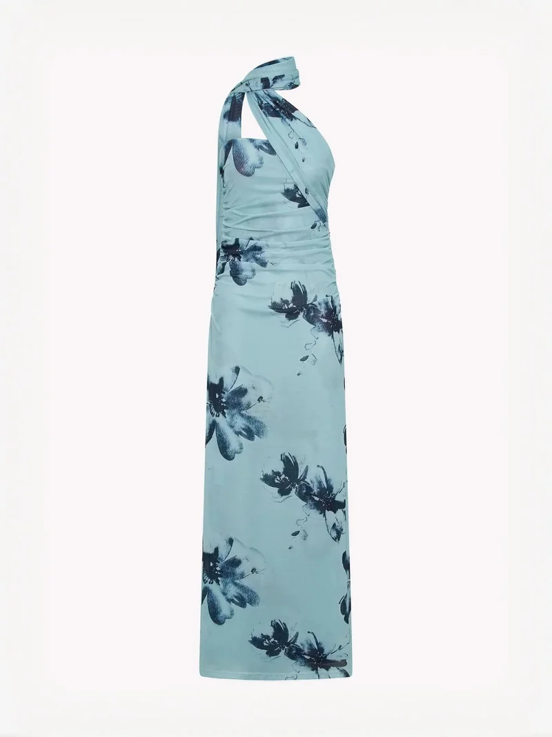 HICCUP sky blue Strapless Printed Bodycon Maxi Dress for Women | Best Price UAE