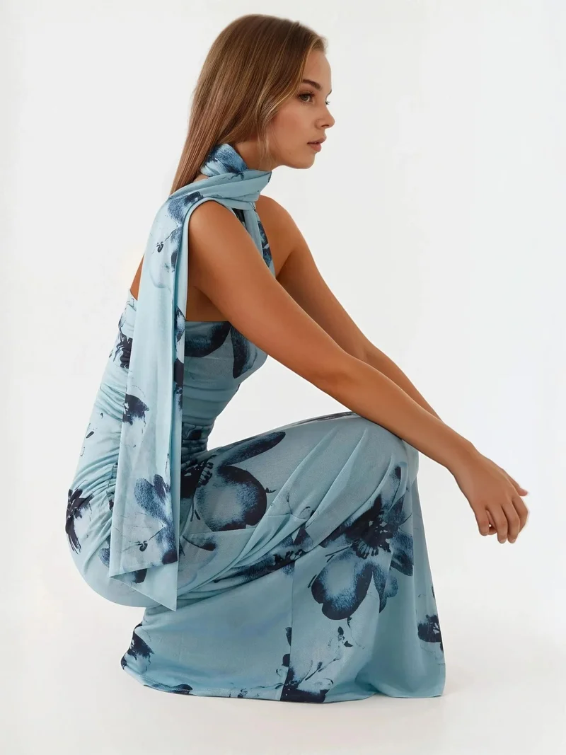 HICCUP Strapless Printed Bodycon Maxi Dress