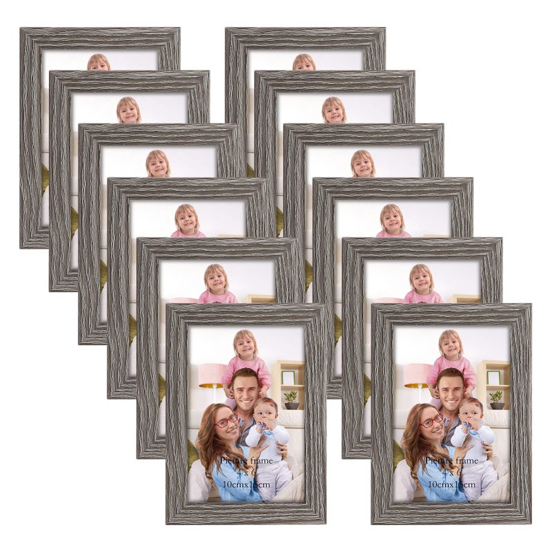 Giftgarden 4x6 Picture Frame Distressed Grey 4 by 6 Rustic Woodgrain Gray Photo Frames Bulk for Wall or Tabletop 12 Pack