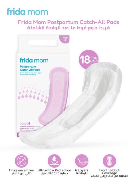 Postpartum Catch-All Pads | 18 Count | Super Absorbent & Leak-Proof | Maternity Pads for Heavy Flow & Bladder Leaks | Soft & Fragrance-Free for Maximum Comfort