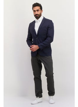 Jules Men Regular Fit Chambray Pattern Semi Formal Blazer, Navy  - Image 2