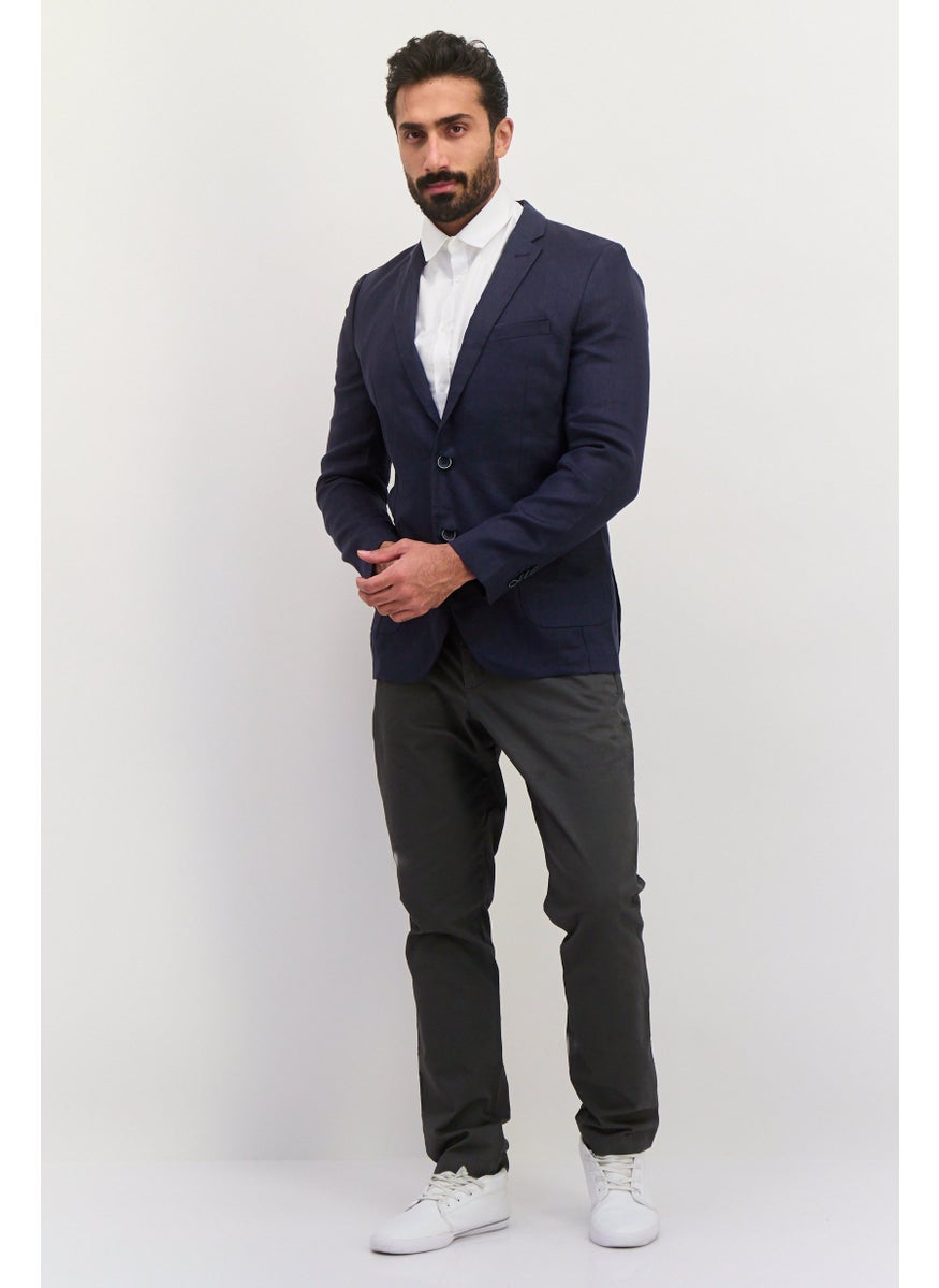 Jules Men Regular Fit Chambray Pattern Semi Formal Blazer, Navy  - Image 2