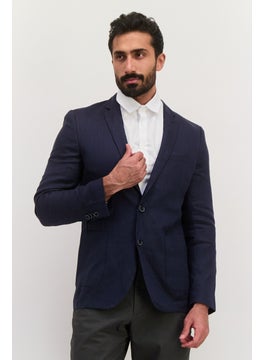 Jules Men Regular Fit Chambray Pattern Semi Formal Blazer, Navy  - Image 1