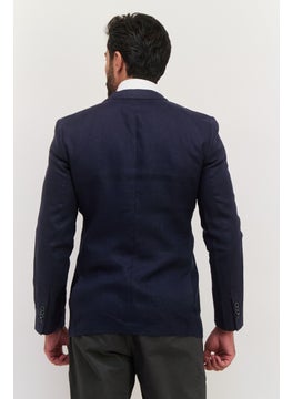 Jules Men Regular Fit Chambray Pattern Semi Formal Blazer, Navy  - Image 3