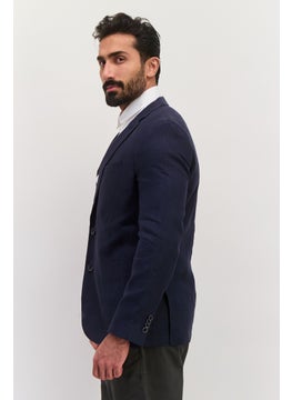 Jules Men Regular Fit Chambray Pattern Semi Formal Blazer, Navy  - Image 4