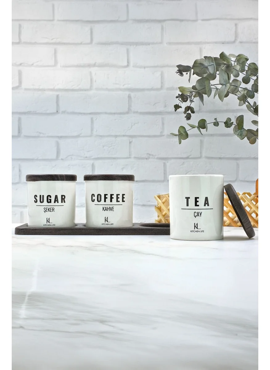 Kitchen Life 7 Piece Melamine Stand 3 Piece Ceramic Spice Jar Set - Spice Jar with Lid and Stand