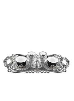 kitchen art Double coffee cup set for serving black porcelain (Turkish coffee cups and decorated tray. "9 pieces"  - Image 3