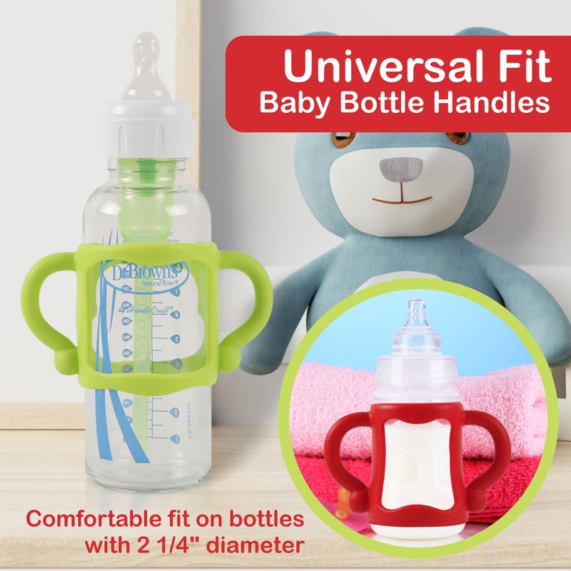 TonGass (3-Pack) Bottle Handles for Dr Brown Narrow Baby Bottles with Easy Grip Handles to Hold Their Own Bottle - BPA-Free Soft Silicone - Red Green and Blue - Image 2
