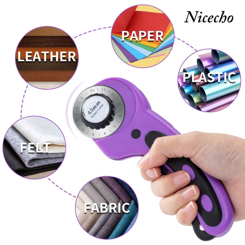 Nicecho Rotary Cutter Set,Sewing Quilting Supplies,45mm Fabric Cutters,A3 Cutting Mat for Sewing,Acrylic Rulers,Scissors,Exacto Knife,Clips,Beginners Sewing Accessories,Fabric Cutter Kit - Image 3