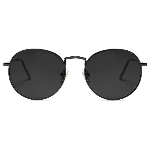 SOJOS Small Round Polarized Sunglasses for Women Men Classic Vintage Retro Shades UV400 SJ1014 Matt BlackGrey - Image 1