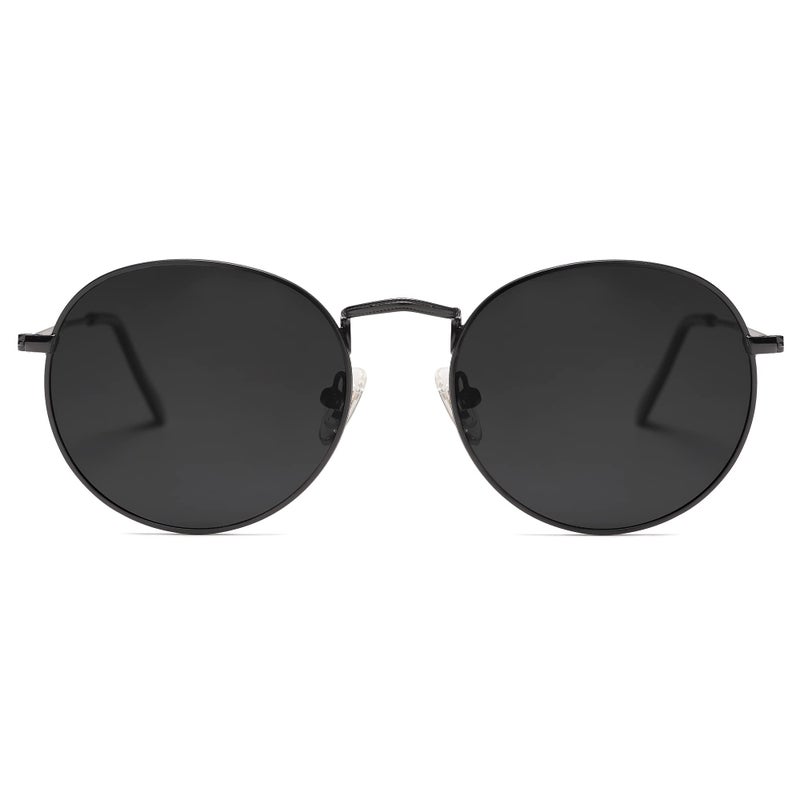 SOJOS Small Round Polarized Sunglasses for Women Men Classic Vintage Retro Shades UV400 SJ1014 Matt BlackGrey - Image 2