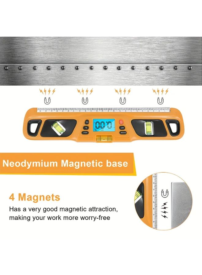 ميزان الميل الفقاعي الرقمي الأصفر مع شاشة عرض LED وقاعدة مغناطيسية - Image 5