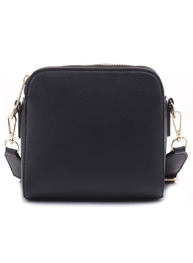 EVVE Crossbody Bags for Women Trendy Triple Zip Small Crossbody Camera Bag Purse with Wide Guitar Strap | Black - Image 3