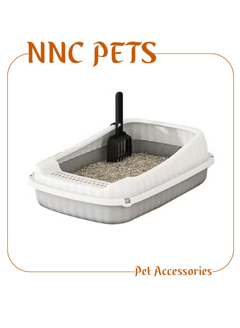 NNC PETS Cat litter box with Litter scoop, High sides, Splash-proof, Sand filter pedal, and Detachable design, Semi-enclosed cat toilet for Indoor cats (Grey) - Image 1