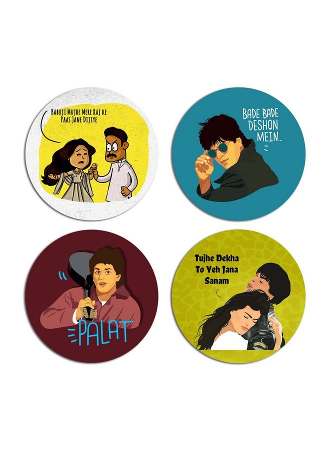 ASHVAH DDLJ Funny Dialogues Illustration Printed Tea Coaster Set of 4 COMBO-31 - Image 1