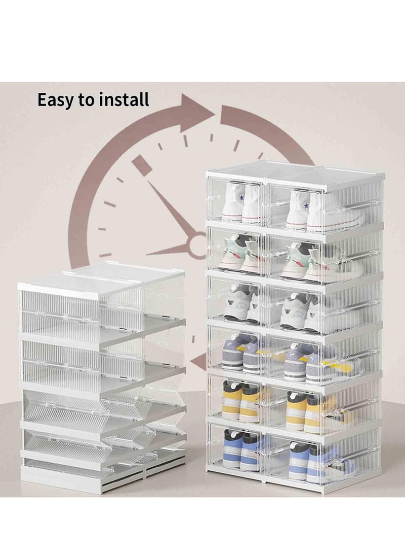 Arabest - Shoe Boxes Clear Plastic Stackable, Shoe Storage Organizer Boxes Easy Installation All in One Shoe Box with Doors 1 Tier Foldable Shoe Box Space Saving for Closet Entryway Containers Bins - Image 1