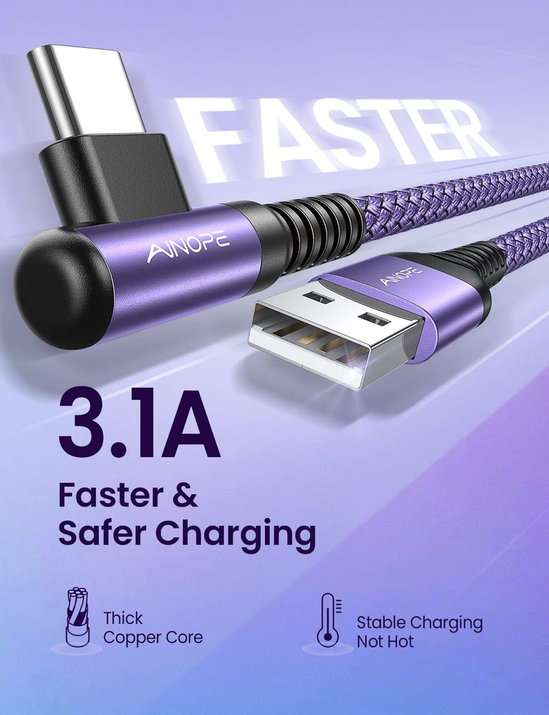 AINOPE USB C Charger Cable, 3.1A Type C Charger Cable Fast Charging, [2 Pack, 2M] Right Angle USB c Fast Charger Cable Compatible with Samsung Charger Type c, Huawei, Google Pixel, Sony Xperia, LG - Image 3