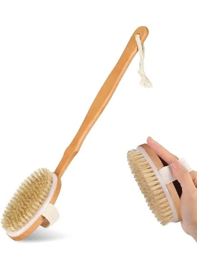 Bath Brush with Long Wooden Handle - Body and Back Scrubber for Exfoliating Dead Skin and Dry Skin - Massage Bath Brush for Men and Women - Image 2