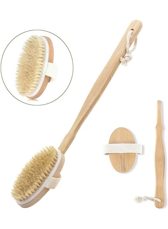 Bath Brush with Long Wooden Handle - Body and Back Scrubber for Exfoliating Dead Skin and Dry Skin - Massage Bath Brush for Men and Women - Image 1
