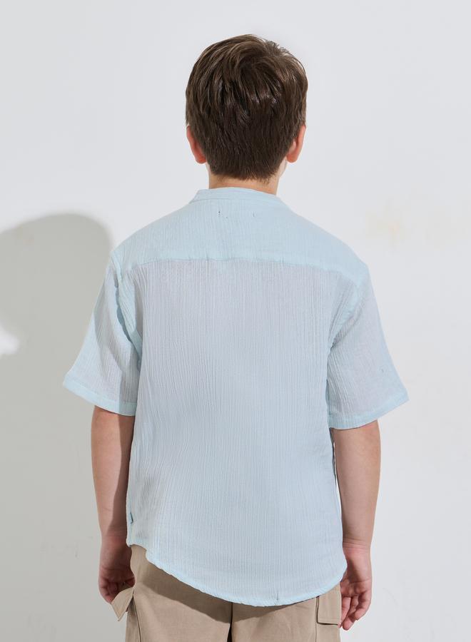 Styli Teen Boys Light Blue Short Sleeves Button-Up Shirt - Image 4