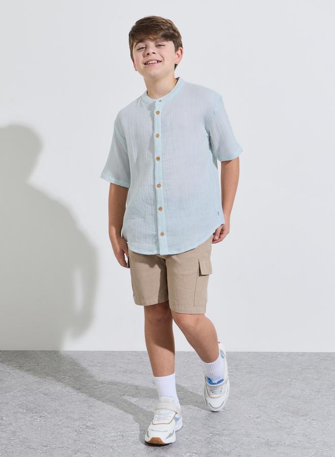 Styli Teen Boys Light Blue Short Sleeves Button-Up Shirt - Image 2