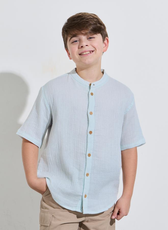 Styli Teen Boys Light Blue Short Sleeves Button-Up Shirt - Image 1