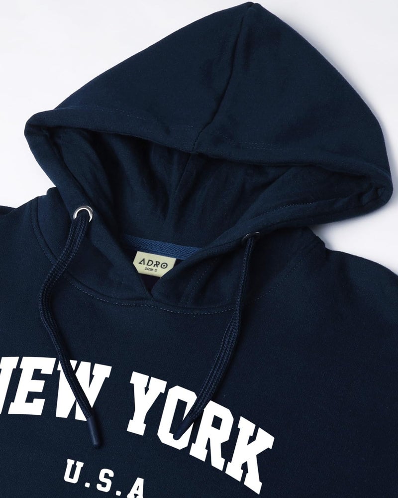 ADRO Men's Cotton Blend Neck Hooded Sweatshirt (H24-NEW-NB_Navy Blue - Image 5
