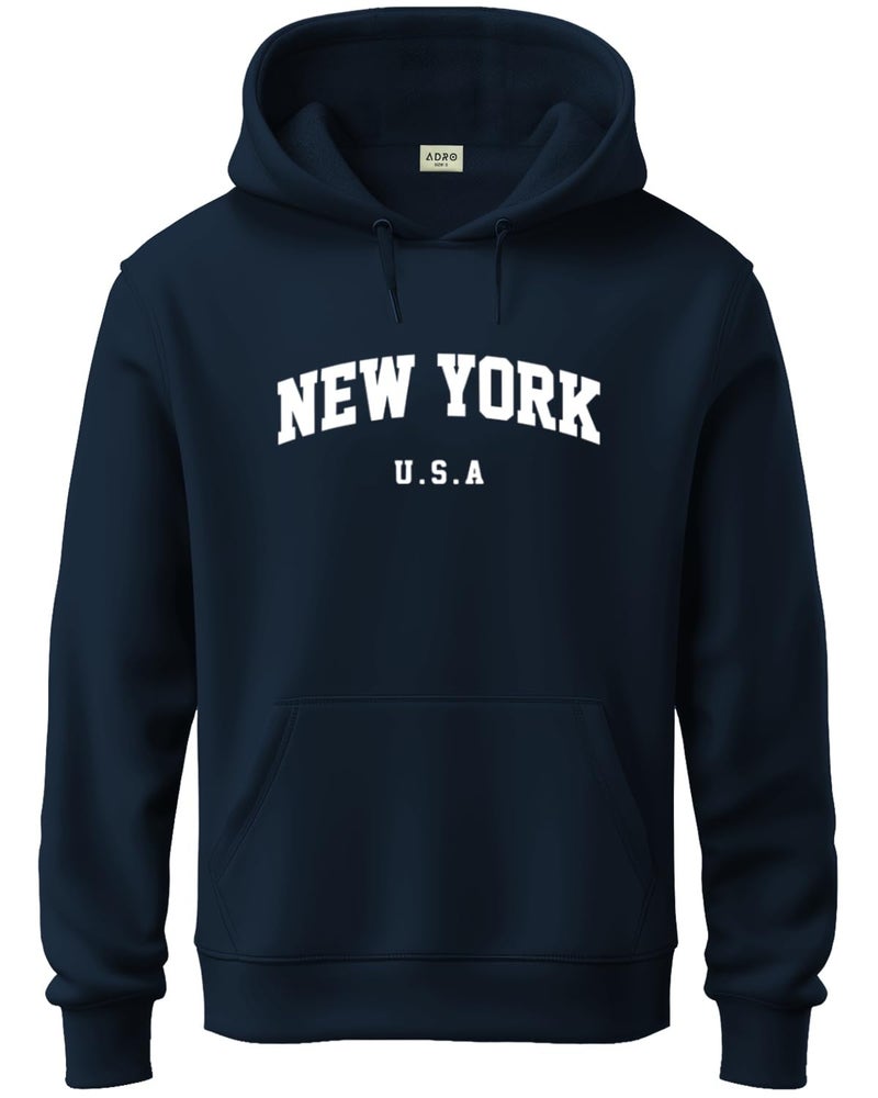ADRO Men's Cotton Blend Neck Hooded Sweatshirt (H24-NEW-NB_Navy Blue - Image 1