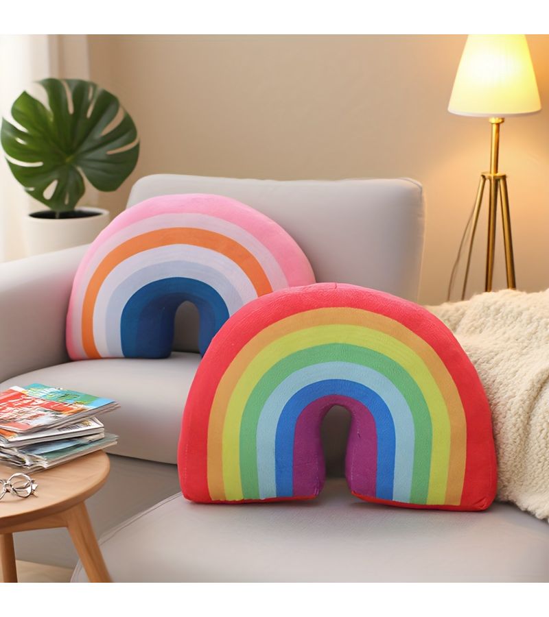 Pink Rainbow Pillow 34cm Soft Decorative Cushion for Living Room Bedroom Office Gift - Image 1