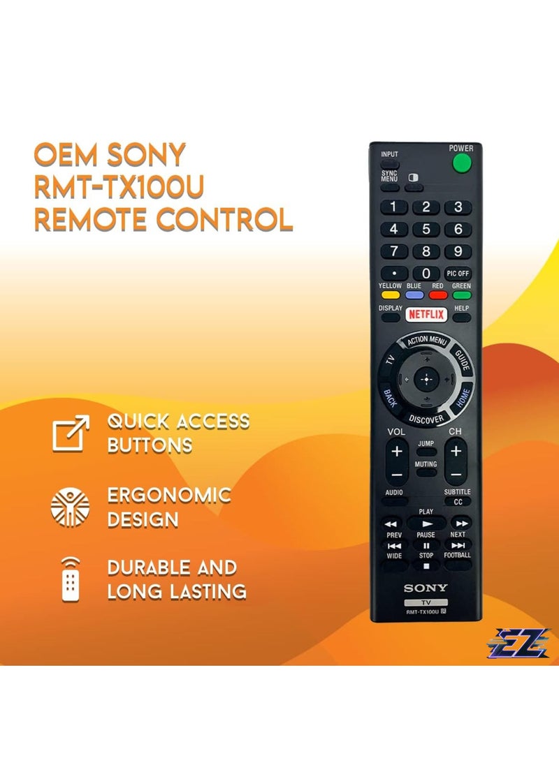 ELTRAZONE - OEM Sony RMT-TX100U Remote Control Compatible with TV Models: XBR-49X800C, XBR48X800C, XBR-49X830C, XBR49X830C, XBR-49X835C, XBR49X835C, and More - Includes Netflix Hotkey with battery - Image 1