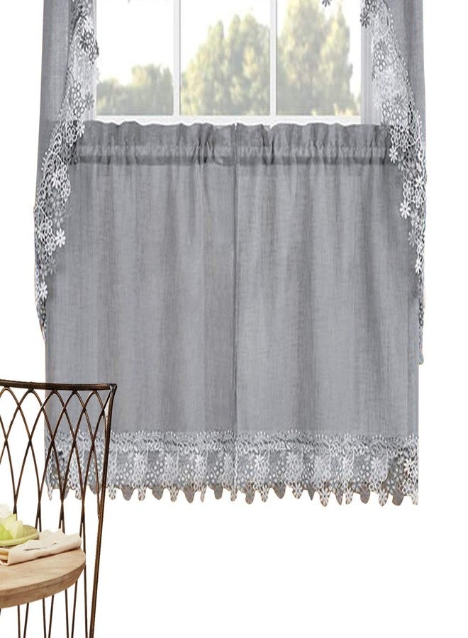 Collections Etc Lillian Floral Lace Trim Window Curtains with Rod Pocket on Top for Easy Hanging - Home Decor for Any Room - Image 1
