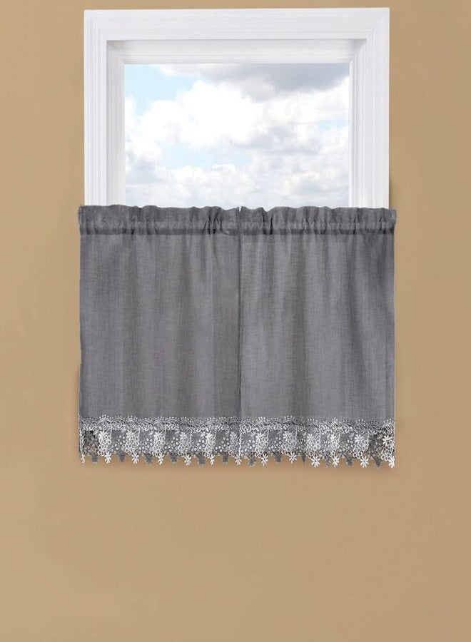 Collections Etc Lillian Floral Lace Trim Window Curtains with Rod Pocket on Top for Easy Hanging - Home Decor for Any Room - Image 2