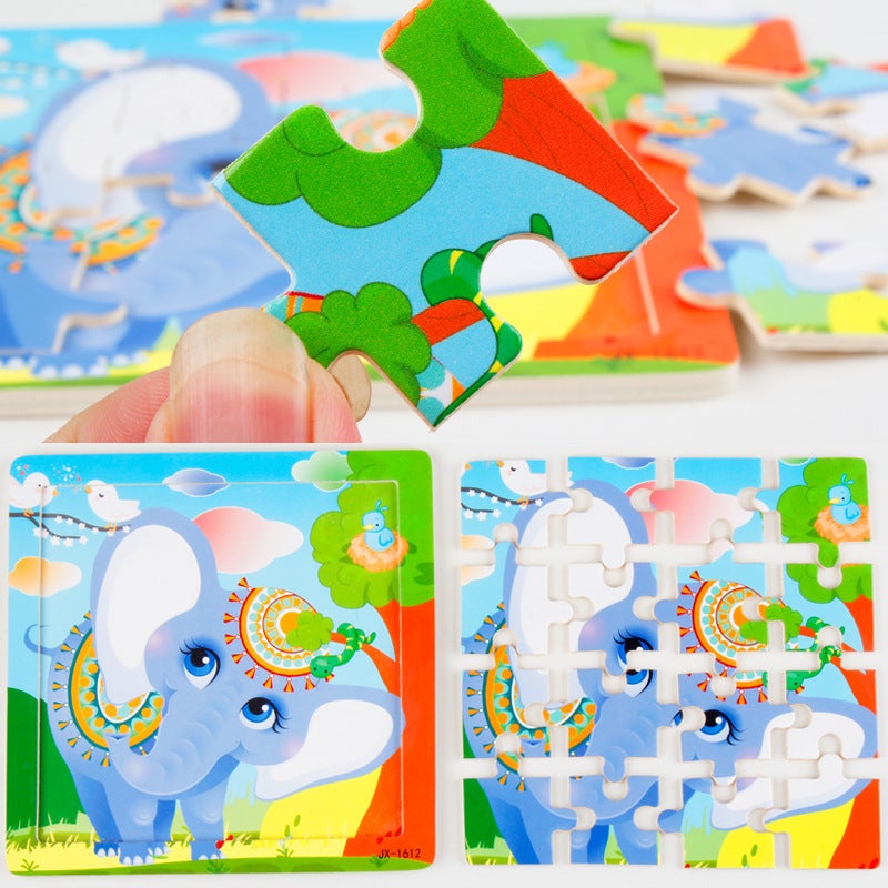 Wooden 16-Piece Puzzle Cartoon Animal Transportation Toddler Mathematics Chinese Pinyin Puzzle Fun - Image 5