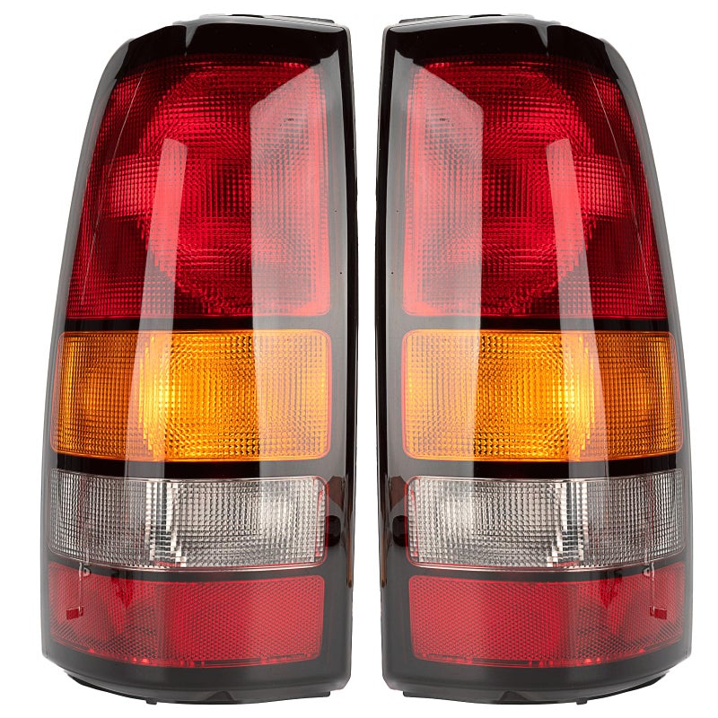 MiKaFex Tail Light Housing Compatible With 19992002 Chevy Silverado 1500 2500 3500 19992006 GMC Sierra Driver and Passenger Side Red Rear Brake Lamps Without BulbRedAmberWhite Black Edge