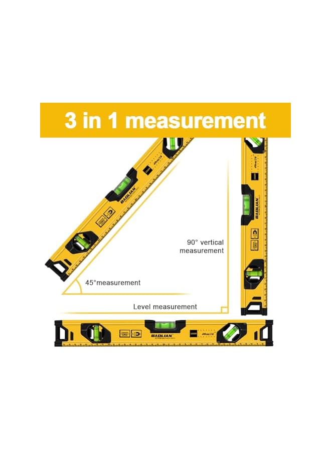 PROMASS promass Spirit Level, Aluminium Alloy 400mm/16 Inch Shock Proof Torpedo Level Tool, with Magnetic Base and 3 Bubble Vials, Durable and Accurate Leveling for Construction and DIY Projects, Yellow  - Image 4