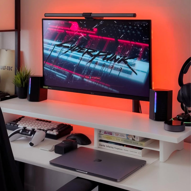 ROCDEER Bamboo Dual Monitor Stand Riser White, 2-Tier Desk Monitor Riser for 2 Monitors, Supports for PC Computer Monitor, Printer, Heavy TV Riser up to 300 lbs, White - Image 3
