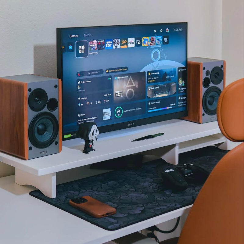 ROCDEER Bamboo Dual Monitor Stand Riser White, 2-Tier Desk Monitor Riser for 2 Monitors, Supports for PC Computer Monitor, Printer, Heavy TV Riser up to 300 lbs, White - Image 4
