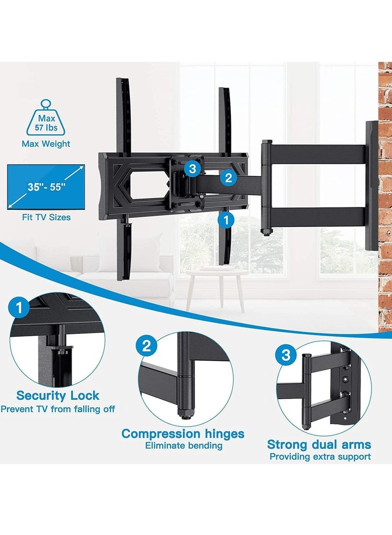 Leostar Lcd, Led Tv Wall Bracket For 36 Inch To 55 180 Degree Rotation And 15 + Tilt View, Swivel Articulating, Full Motion Mount, Black - Image 3