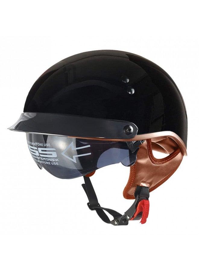 SanQing Motorcycle Half Helmet with Retractable Inner Sun Shade Quick Release Buckle DOT Approved Half Face Cycling Helmets for Men Women Adult(Glossy Black,Large) - Image 2